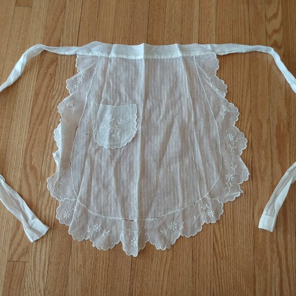 Antique Victorian Apron Vintage Small Sheer White Dainty AS IS Damaged Holes Tea - Picture 1 of 13
